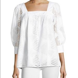 Milly embroidered cotton eyelet square-neck top